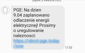 Na zdjęciu treść wiadomości o terminie odłączenia energii