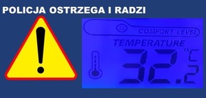 Na zdjęciu ostrzeżenie o upałach z zdjęciem termometru wskazującego 32,2 stopni Celsjusza.