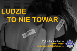 Na zdjęciu plakat z napisem ludzie to nie towar