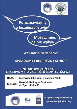 Na zdjęciu plakat z informacją o debacie