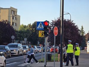 Na zdjęciu policjanci i piesi