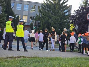 Na zdjęciu policjanci i piesi