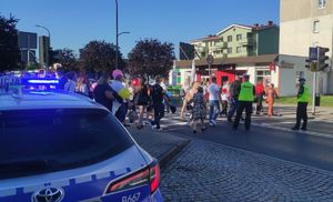 Na zdjęciu policjanci i piesi