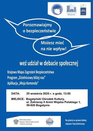 Zapraszamy na debatę społeczną „Porozmawiajmy o bezpieczeństwie – możesz mieć na nie wpływ”