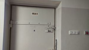 Na zdjęciu drzwi do policyjnej celi