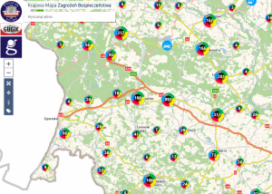 Zdjęcie z Krajowej Mapy Zagrożeń Bezpieczeństwa przedstawiające fragment mapy Polski